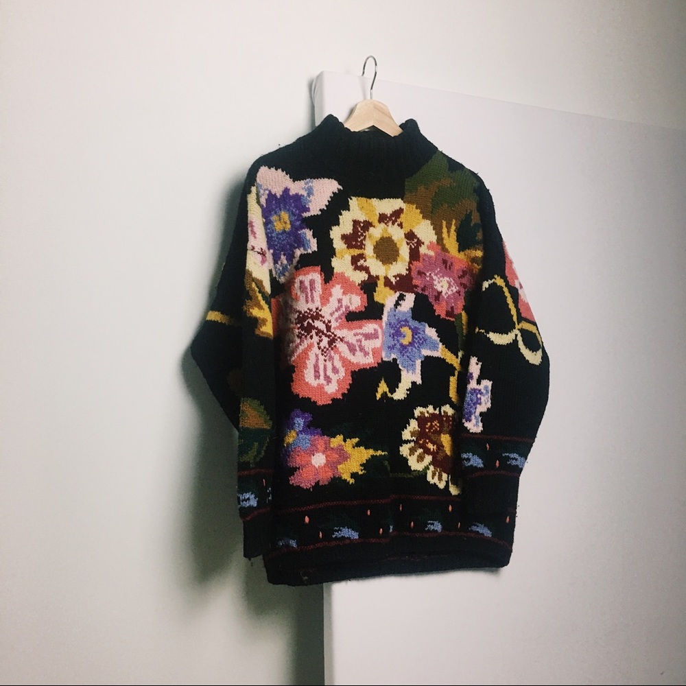 Vintage Black and Floral Sweater
